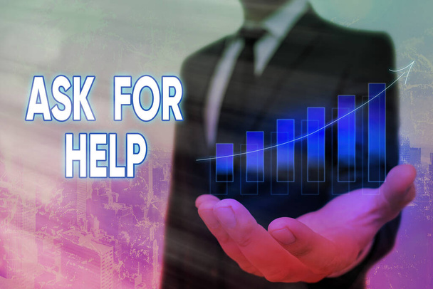 Conceptual hand writing showing Ask For Help. Business photo text put a question or seek an answer or assistance from someone Arrow symbol going upward showing significant achievement. - Photo, Image