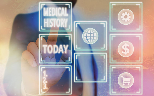 Word writing text Medical History. Business concept for record of past medical problems and treatments of an individual Grids and different set up of the icons latest digital technology concept. - Photo, Image