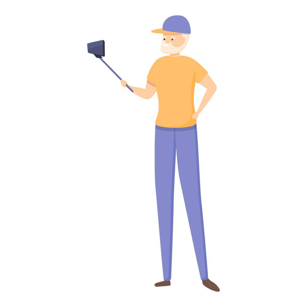 Selfie senior man icon, cartoon style - Vettoriali, immagini
