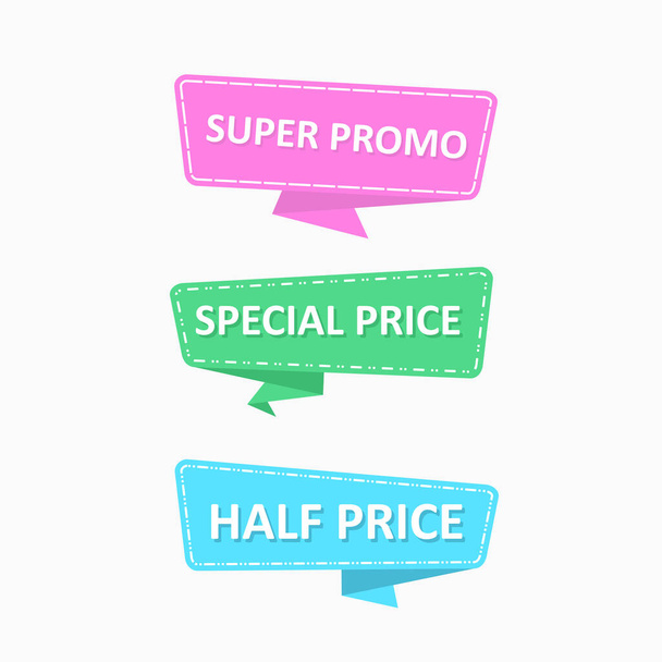 Tanıtım fiyatı etiketi ve reklamı için düz tasarımı olan soyut renkli konuşma baloncukları kümesi - Vektör, Görsel