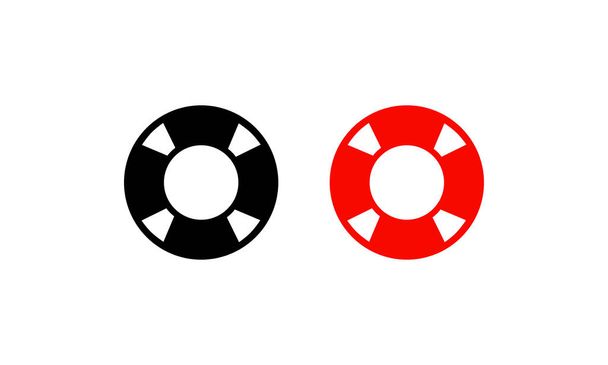 Icona spiaggia Lifebuoy in nero e rosso. Segno del bagnino. Vettore su sfondo bianco isolato. EPS 10. - Vettoriali, immagini