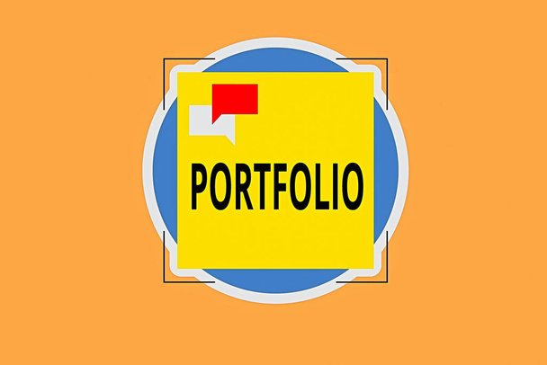 Writing note showing Portfolio. Business photo showcasing securities held by an investor, paper held by a financial house Two Speech Bubble Overlapping on Square Shape above a Circle. - Photo, Image