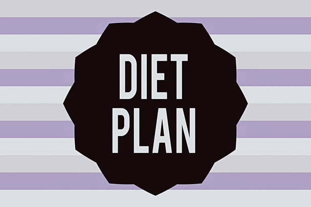 Text sign showing Diet Plan. Conceptual photo amount of food are planned out to achieve a specific weight Twelve 12 Pointed Star shape Dodecagon in Solid Color Zigzag effect Polygon. - Photo, Image