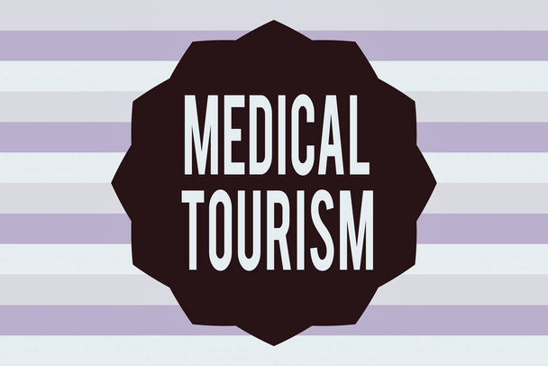 Text sign showing Medical Tourism. Conceptual photo traveling to another country seeking for medical care Twelve 12 Pointed Star shape Dodecagon in Solid Color Zigzag effect Polygon. - Photo, Image