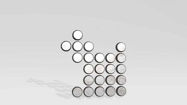 ARROW DOT CORNER DERECHA realizada por ilustración 3D de una escultura metálica brillante que proyecta sombra sobre un fondo claro. icono y diseño
 - Foto, imagen