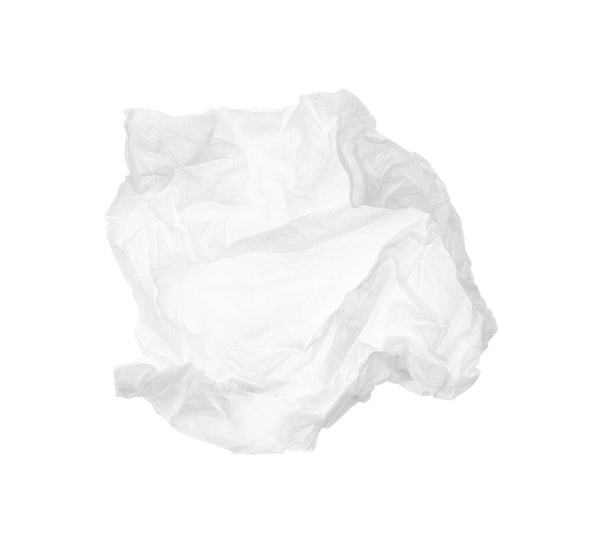 Used crumpled paper tissue isolated on white, top view - Photo, Image