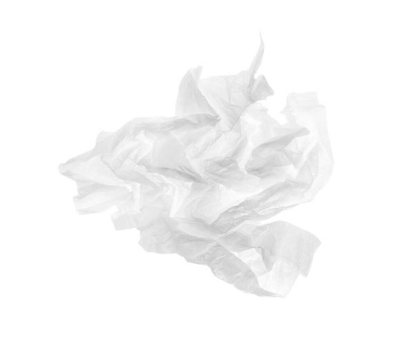 Used crumpled paper tissue isolated on white, top view - Fotoğraf, Görsel