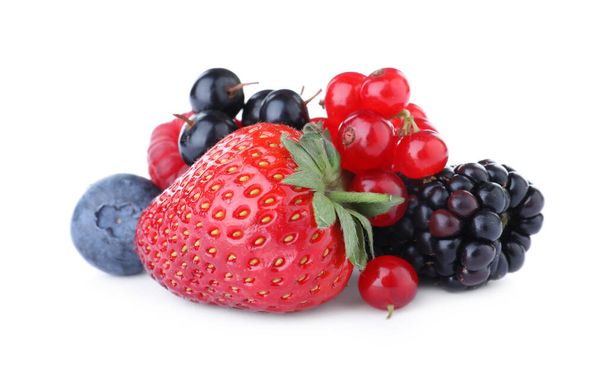 Pile of different ripe tasty berries isolated on white - Valokuva, kuva