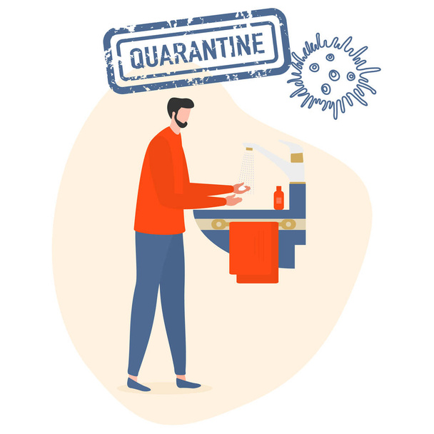 Vector illustration Person washes hands Coronavirus COVID-19 Hand washing Stop spread of corona virus Pandemic Respiratory 2019-nCoV protection, infection prevention. Health, medicine Design for print - Вектор, зображення