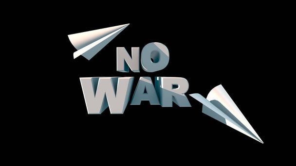 Holiday on September 21 is international day no war. Lettering on a black background with white paper planes - Photo, Image