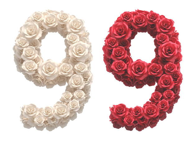 Red and White roses font. - Φωτογραφία, εικόνα