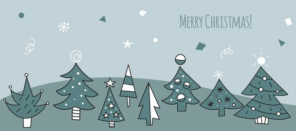 Christmas greeting card with trees - Vector, Image