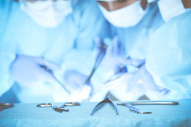 Close-up of medical team performing operation. Group of surgeons at work are busy of patient. Medicine, veterinary or healthcare and emergency in hospital - Foto, Imagen