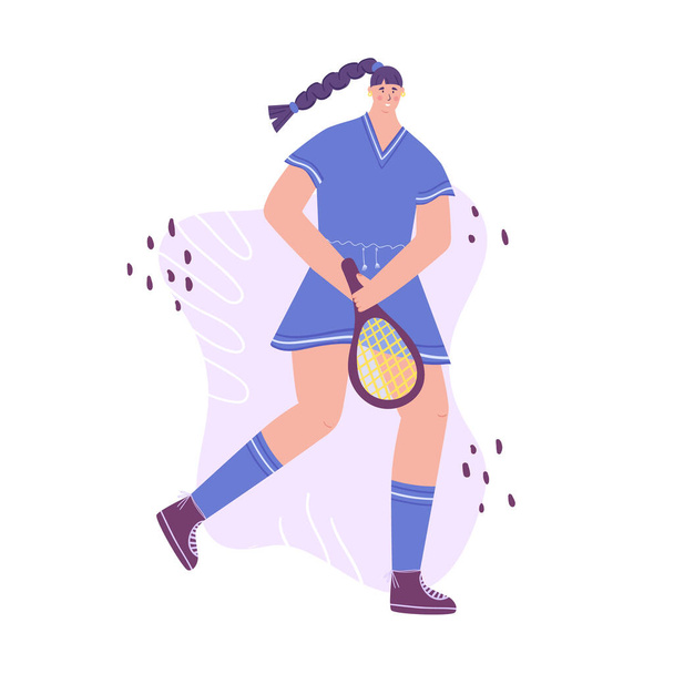 Concepto de juego de tenis. Ilustración vectorial de una mujer en uniforme deportivo con raqueta. Una mujer juega al tenis
. - Vector, imagen