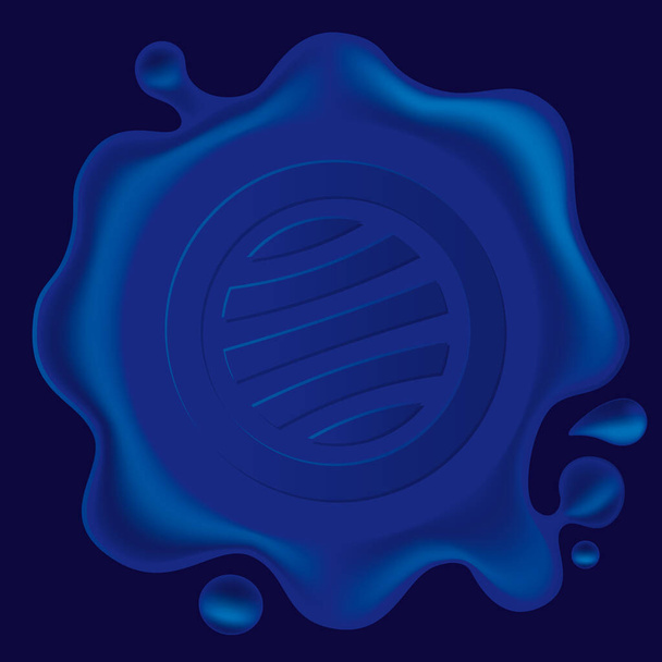 Blue wax seal isolated on blue with erasable printed icon. - Vector, imagen