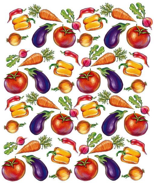 Naadloos patroon van groenten en fruit. illustratie - Foto, afbeelding