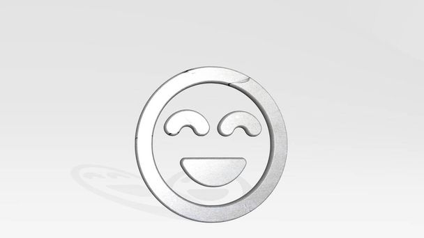 smiley thrilled alternate casting shadow with two lights. 3D illustration of metallic sculpture over a white background with mild texture. face and icon - Photo, Image