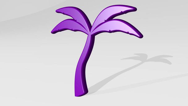 palmboom vanuit een perspectief met de schaduw. Een dikke sculptuur gemaakt van metalen materialen van 3D rendering. achtergrond en illustratie - Foto, afbeelding