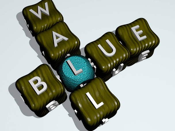 Üst perspektiften kübik harflerle oluşturulan BLUE WALL kombinasyonu, konsept sunumu için mükemmel. arkaplan ve resimleme - Fotoğraf, Görsel