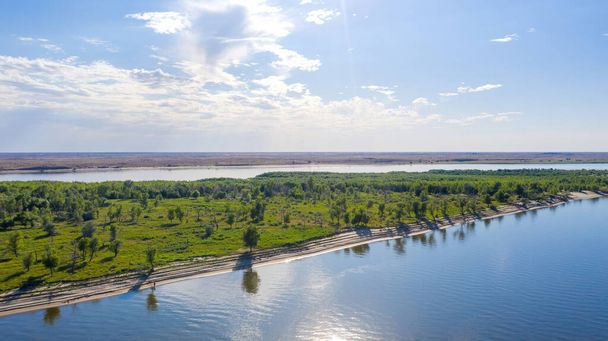 Aerial panorama of the rivers of the Astrakhan region in the spring. - Photo, Image