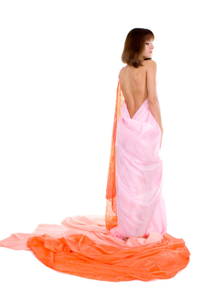 Chica desnuda en el tejido de color
 - Foto, Imagen