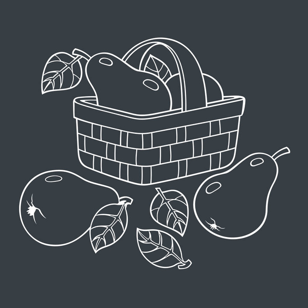 Pears in basket. Cartoon vector illustration - Vector, Image