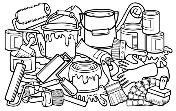 Cartoon doodle hand drawn home repair illustration - Vector, Image