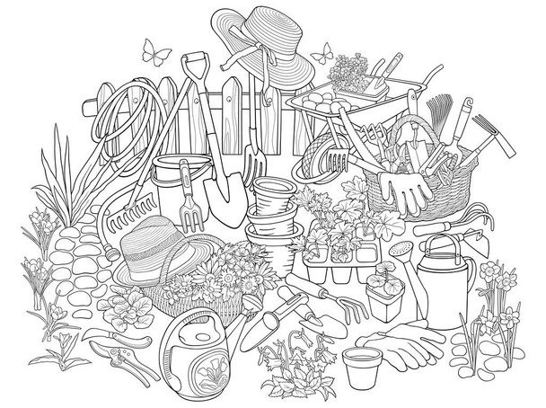 Gartenarbeit handgezeichnete Vektor-Doodles Illustration - Vektor, Bild