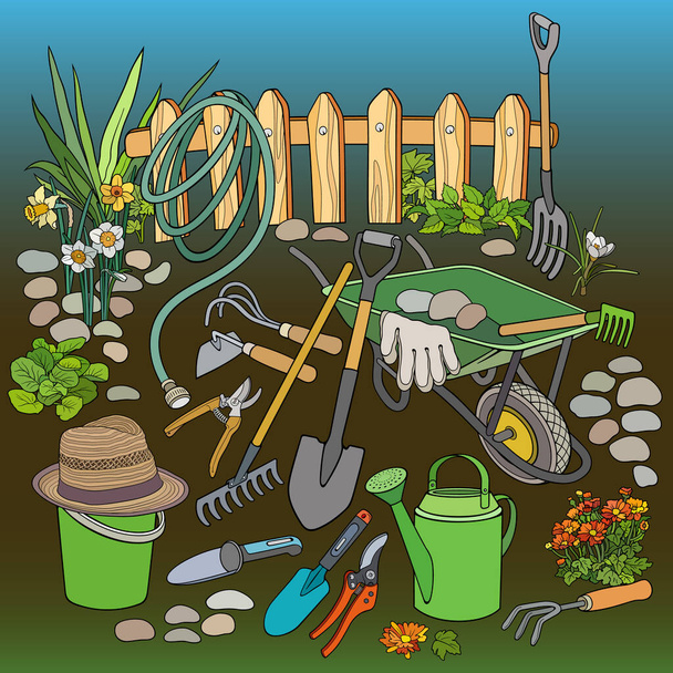 Giardinaggio disegnato a mano vettoriale scarabocchi illustrazione - Vettoriali, immagini
