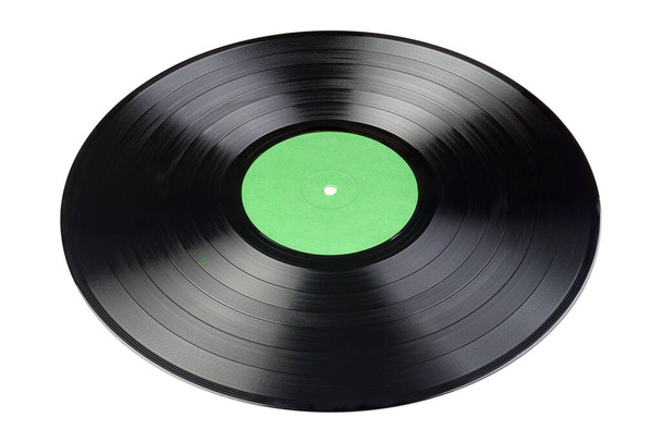 12-дюймовая виниловая пластинка с чистой зеленой этикеткой изолированы на белом фоне - Фото, изображение