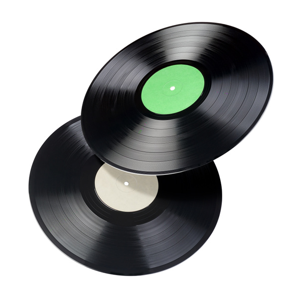 Dvě 12palcové LP vinylové desky s prázdným štítkem izolovaným na bílém pozadí - Fotografie, Obrázek