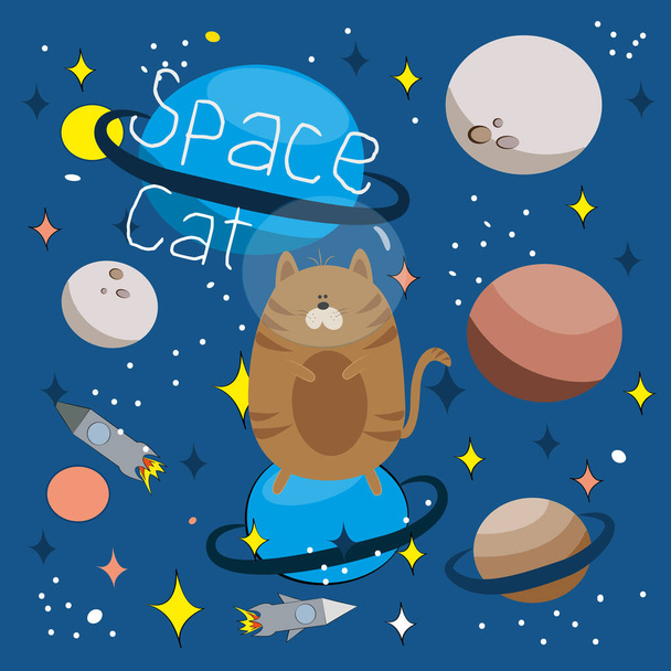 Space cat -cute astronaut cat in space.Good for poster, childhood, textile print, card, banner, and gift design. - Vector, Image
