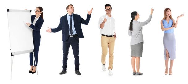 Collage with photos of business trainers on white background, banner design  - Fotoğraf, Görsel