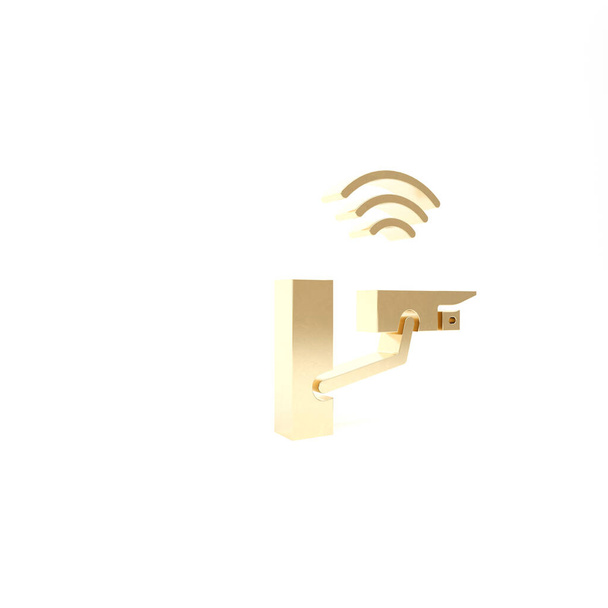 Gold Smart icona della telecamera di sicurezza isolata su sfondo bianco. Internet delle cose concetto con connessione wireless. Illustrazione 3d rendering 3D - Foto, immagini