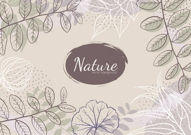 Vector background with natural design elements, leaves, branches and plants for environmental, ecological and organic cover, banner and poster - Вектор, зображення