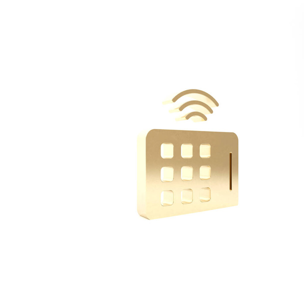 Icône de tablette Gold Wireless isolée sur fond blanc. Concept d'Internet des objets avec connexion sans fil. Illustration 3D rendu 3D - Photo, image
