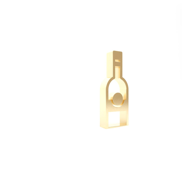 Золотая стеклянная бутылка водки икона изолированы на белом фоне. 3D-рендеринг - Фото, изображение