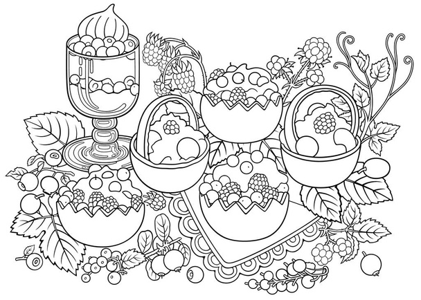 Свитки, ягоды, фрукты ручной работы иллюстрации - Вектор,изображение