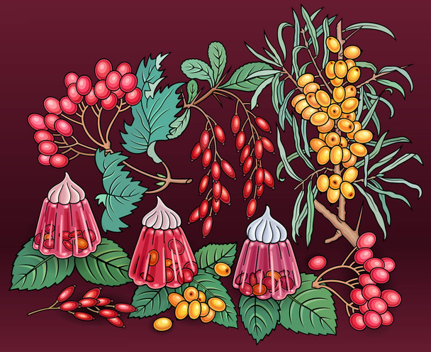 Bonbons, baies, fruits dessinés à la main illustration - Vecteur, image