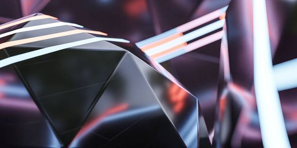 abstrato futurista neon fundo com escuro metal formas 3d renderização ilustração
 - Foto, Imagem