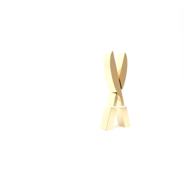 Золотые садовые ножницы ручной работы для обрезки иконки изолированы на белом фоне. Обрезка ножниц с деревянными ручками. 3D-рендеринг - Фото, изображение