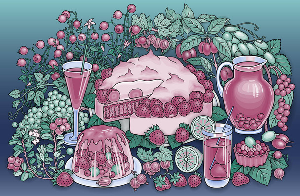 Bonbons, baies, fruits, boissons illustration - Vecteur, image