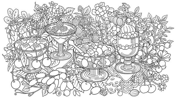 Солодощі, ягоди, фрукти, ілюстрація до напоїв
 - Вектор, зображення