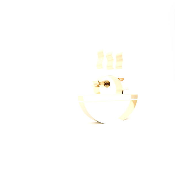 白い背景に金のフグのスープアイコンが孤立しています。フグフグ日本のフグ。3Dイラスト3Dレンダリング - 写真・画像