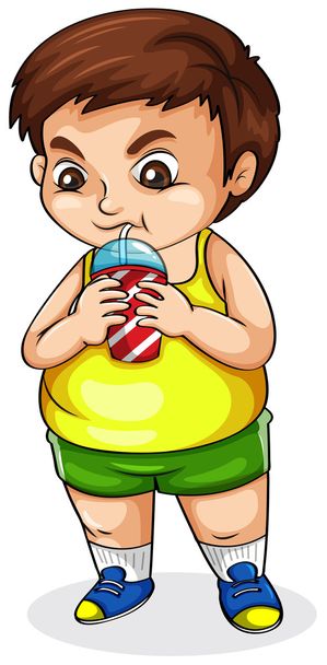 A fat Asian drinking softdrink - Vector, Image