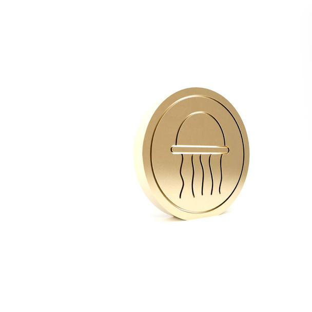 Zlatá medúza na talíři ikony izolované na bílém pozadí. 3D ilustrace 3D vykreslení - Fotografie, Obrázek