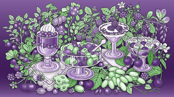 Солодощі, ягоди, фрукти, ілюстрація до напоїв
 - Вектор, зображення