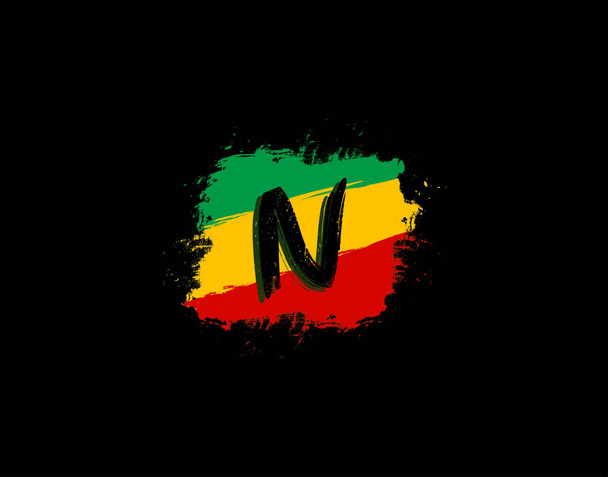 Logotipo de letra N em forma de grunge quadrado com respingo e Rasta cor. Carta W Reggae Estilo Ícone Design
. - Vetor, Imagem