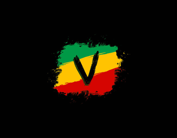 V letra logotipo em forma de grunge quadrado com respingo e Rasta cor. Carta W Reggae Estilo Ícone Design
. - Vetor, Imagem