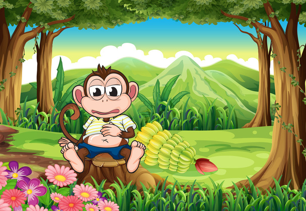 Мавпа в лісі з повним шлунком
 - Вектор, зображення